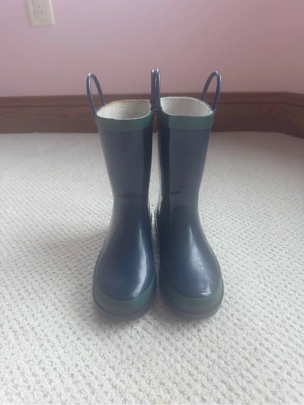 Western Chief- Kids Navy Rain Boots with Green Trim - Easy Pull-On